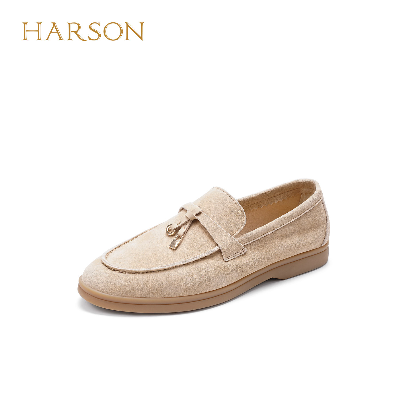 哈森精致锁扣乐福鞋女圆头平跟休闲百搭豆豆鞋2026新款HWS260159,女鞋,乐福鞋（豆豆鞋）,淘宝优惠券,粉丝福利购,淘宝优惠卷