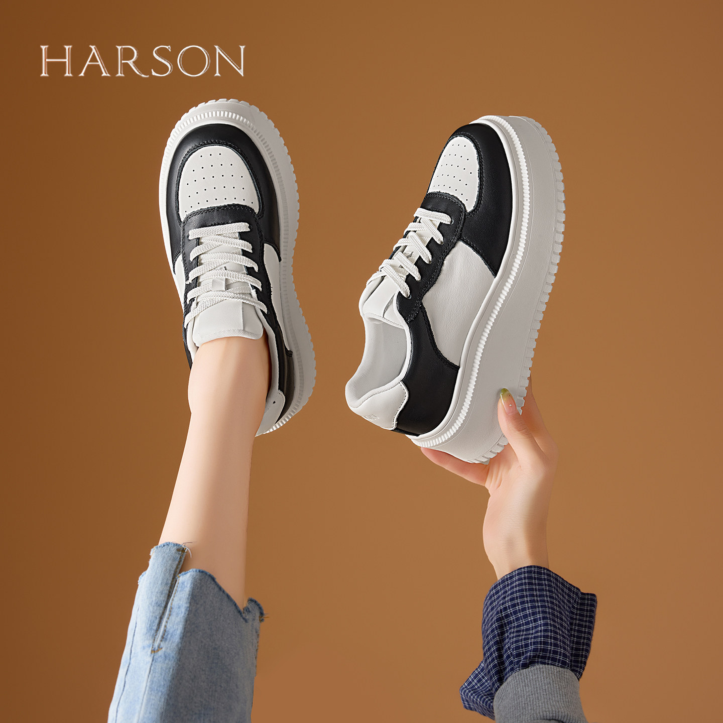哈森头层牛皮厚底增高小白鞋女2026春季新款百搭休闲运动板鞋女鞋,女鞋,时尚休闲鞋,淘宝优惠券,粉丝福利购,淘宝优惠卷