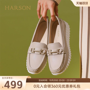 一脚蹬平底孕妇女鞋 厚底豆豆鞋 HS246101 女春秋新款 哈森乐福鞋