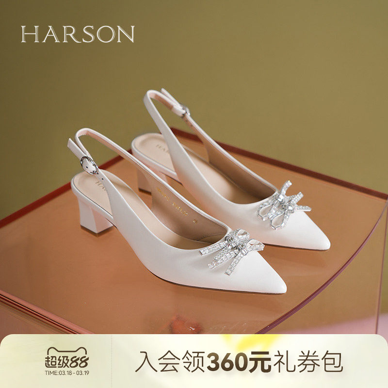 哈森后空时装凉鞋女夏季新款水钻蝴蝶结通包头鞋HM256013