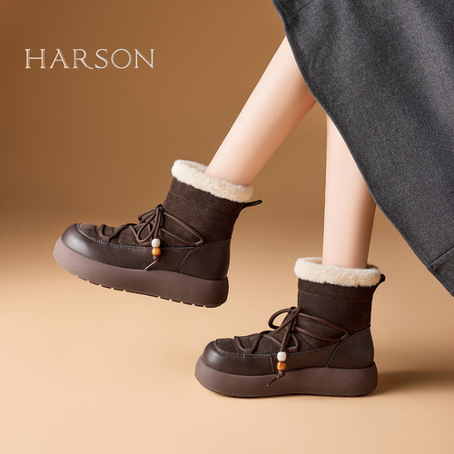 哈森厚底雪地靴冬季保暖防滑