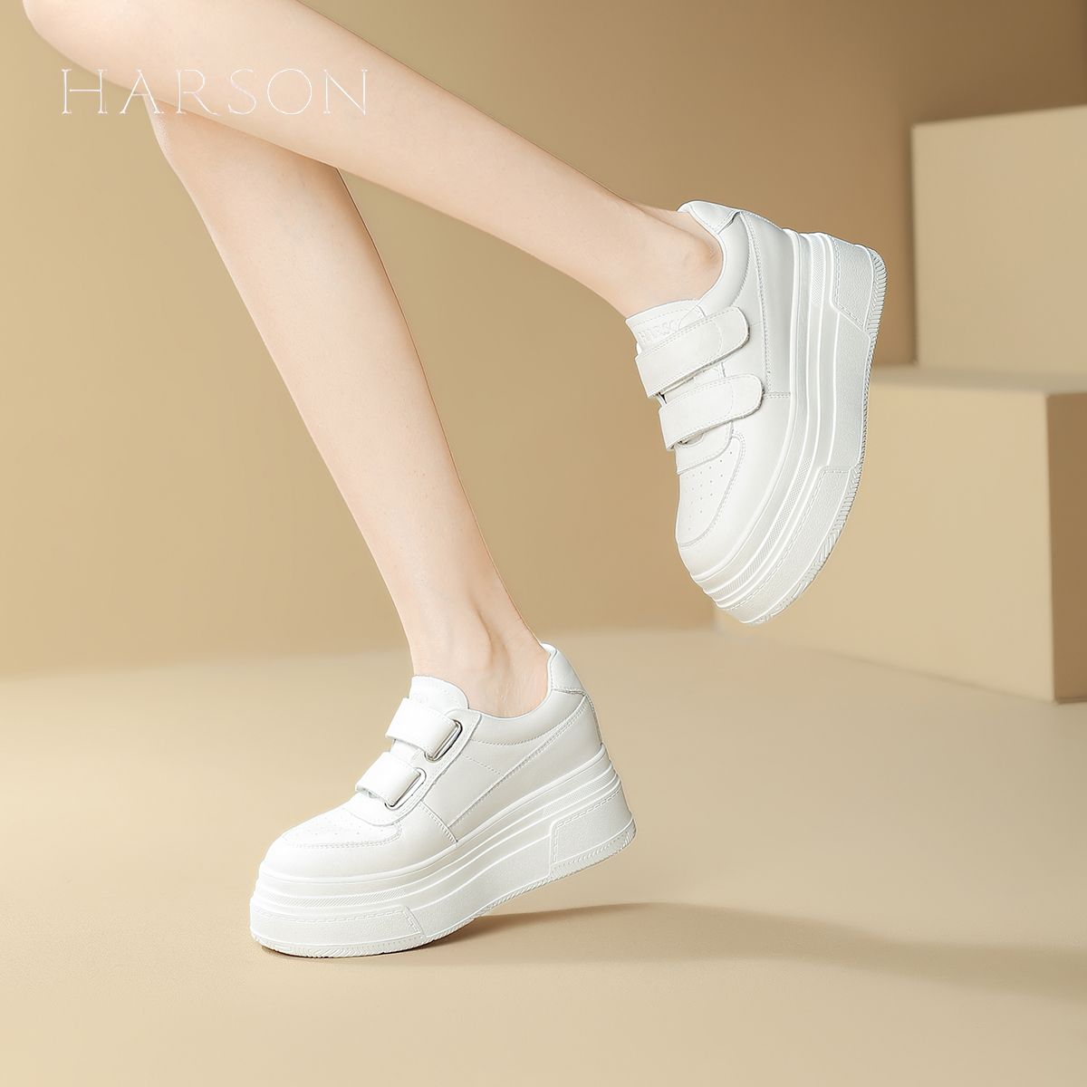 哈森内增高小白鞋女鞋2025春季新款百搭休闲鞋小个子松糕厚底女鞋