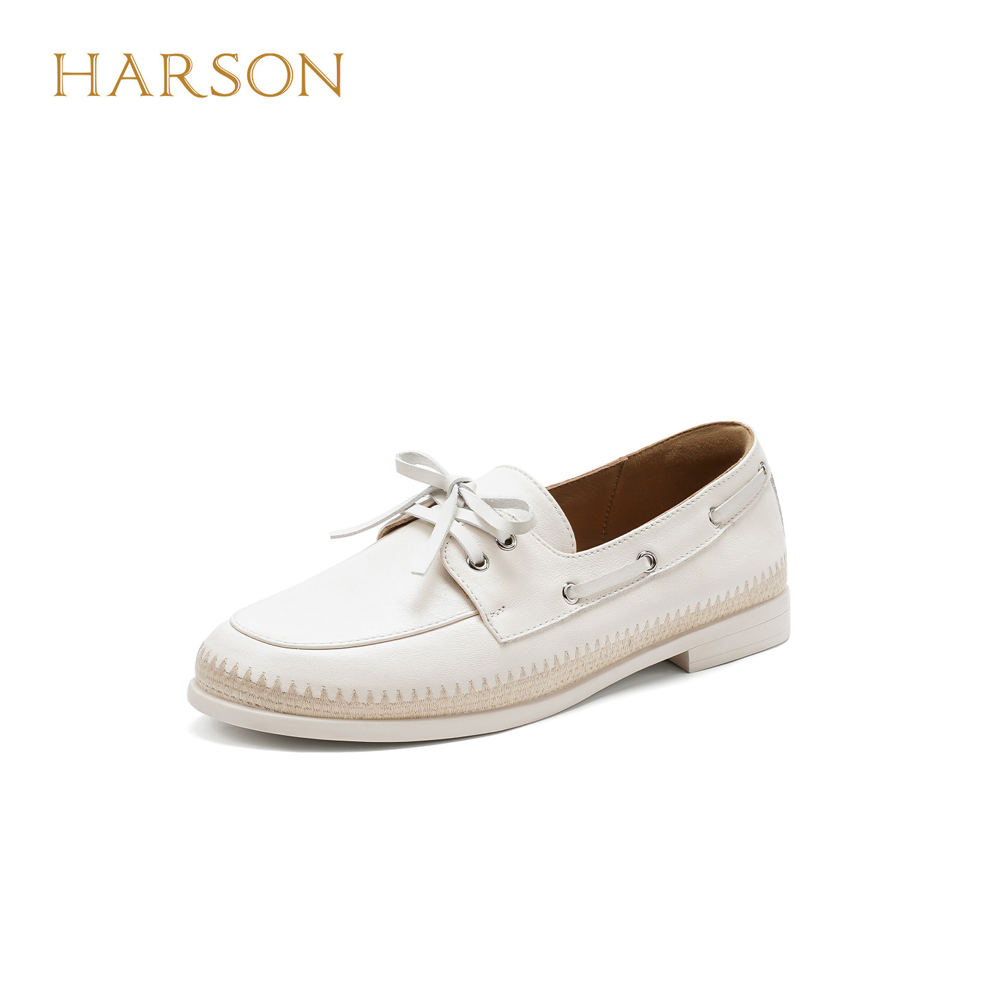 哈森复古风系带乐福鞋圆头粗跟简约休闲豆豆鞋2026新款HWS26