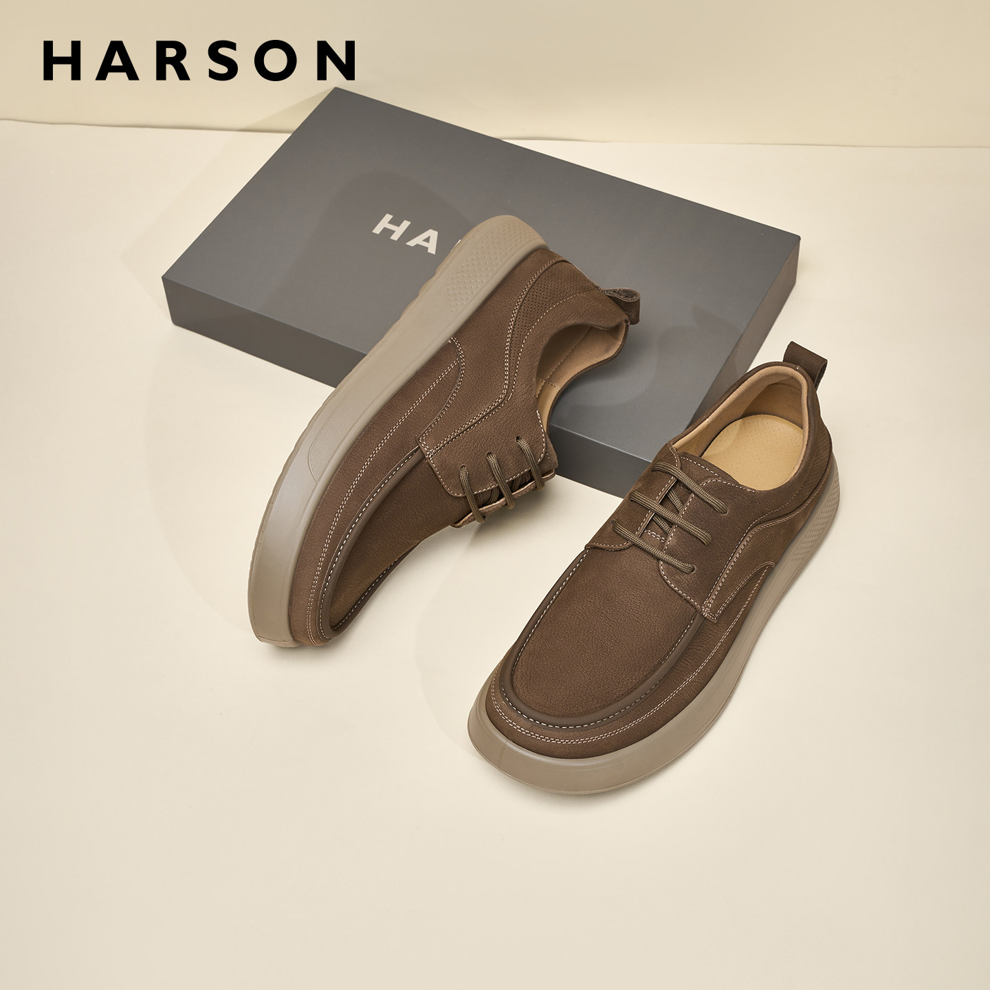 HARSON哈森男鞋透气真皮工装皮鞋图片