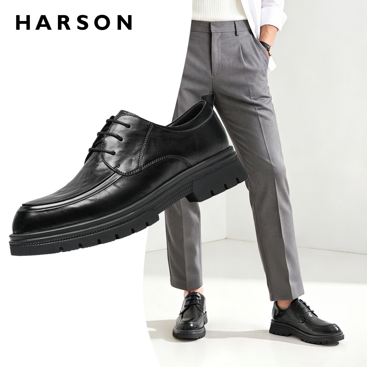 HARSON哈森男鞋真皮厚底德比鞋男增高商务休闲皮鞋爸爸鞋ML254067