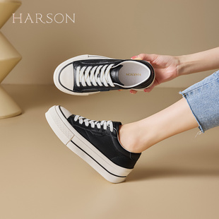 哈森复古风厚底真皮板鞋女鞋子2026春季新款百搭时尚休闲鞋小白鞋