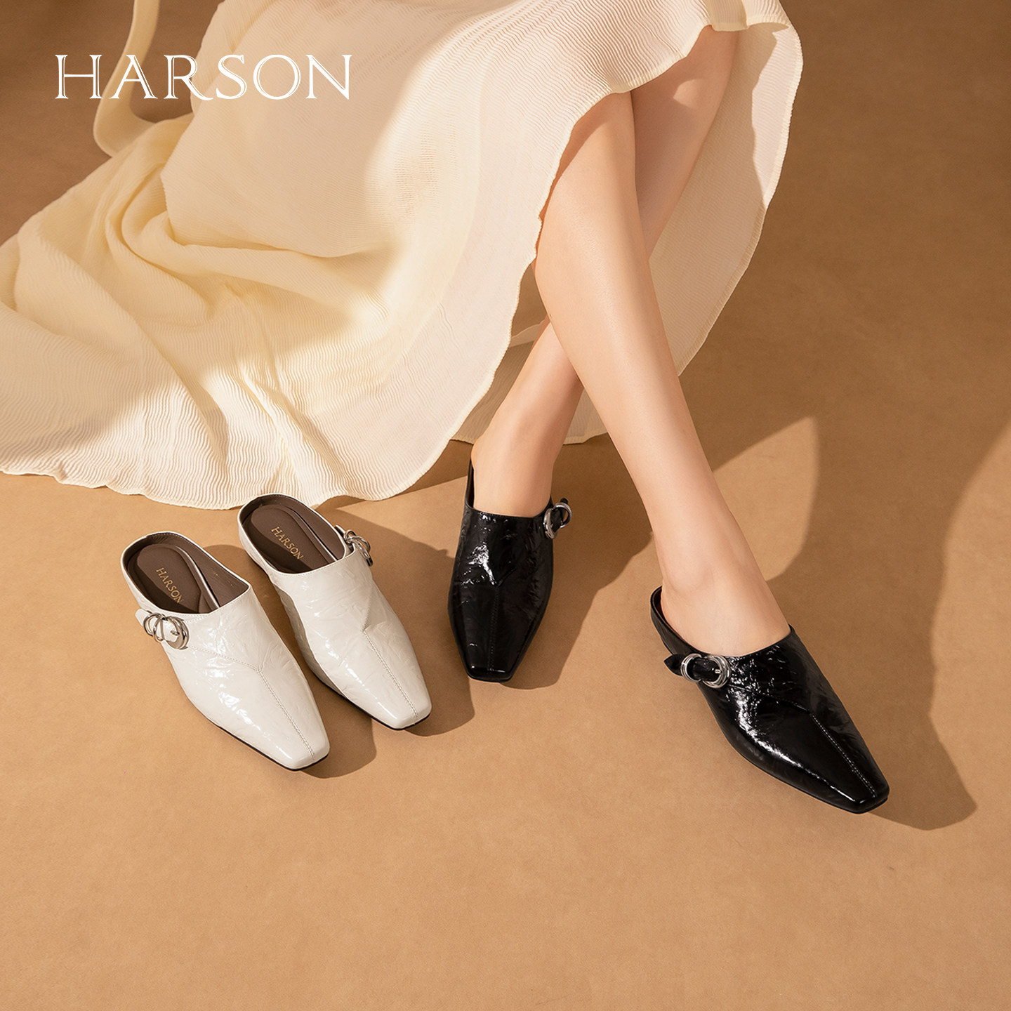 哈森时尚英伦风方头穆勒鞋懒人鞋外穿拖鞋女2026新款HWM260