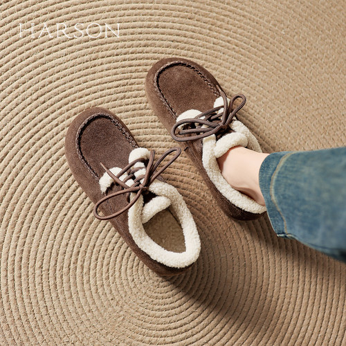 哈森加绒保暖勃肯鞋2025冬季新款