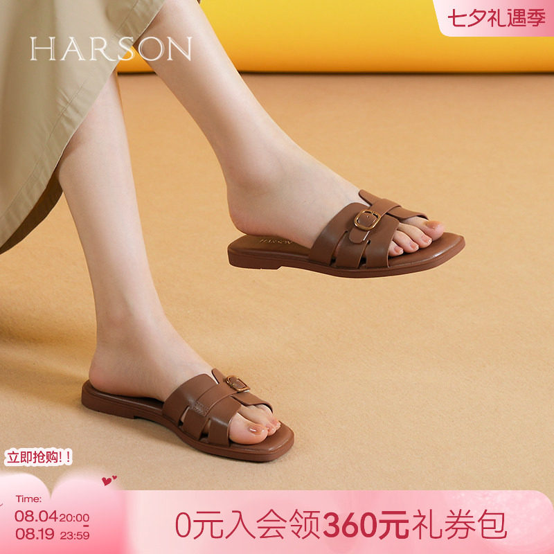 哈森/HARSON【南法假日】新款夏季外穿鞋子平跟海边度假沙滩鞋