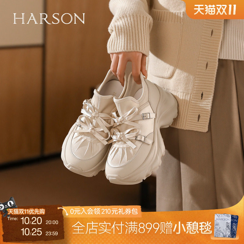 哈森厚底老爹鞋女蝴蝶结旅游鞋通勤百搭休闲运动秋新款HCL251605