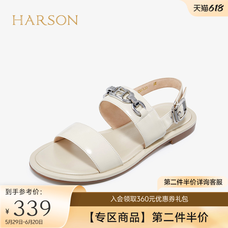 哈森平底凉鞋女夏季新款一字带凉鞋小众设计感休闲女凉鞋HM227817