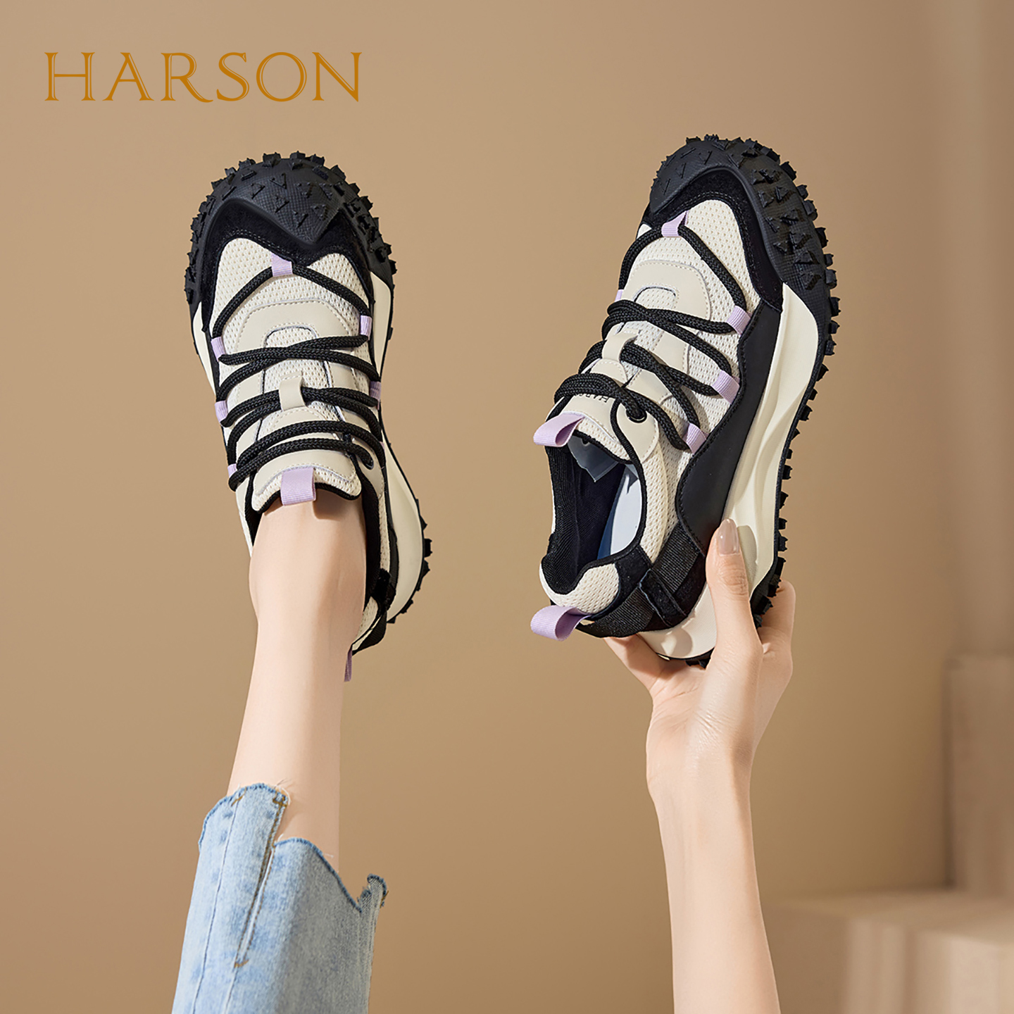 哈森户外徒步登山鞋厚底增高