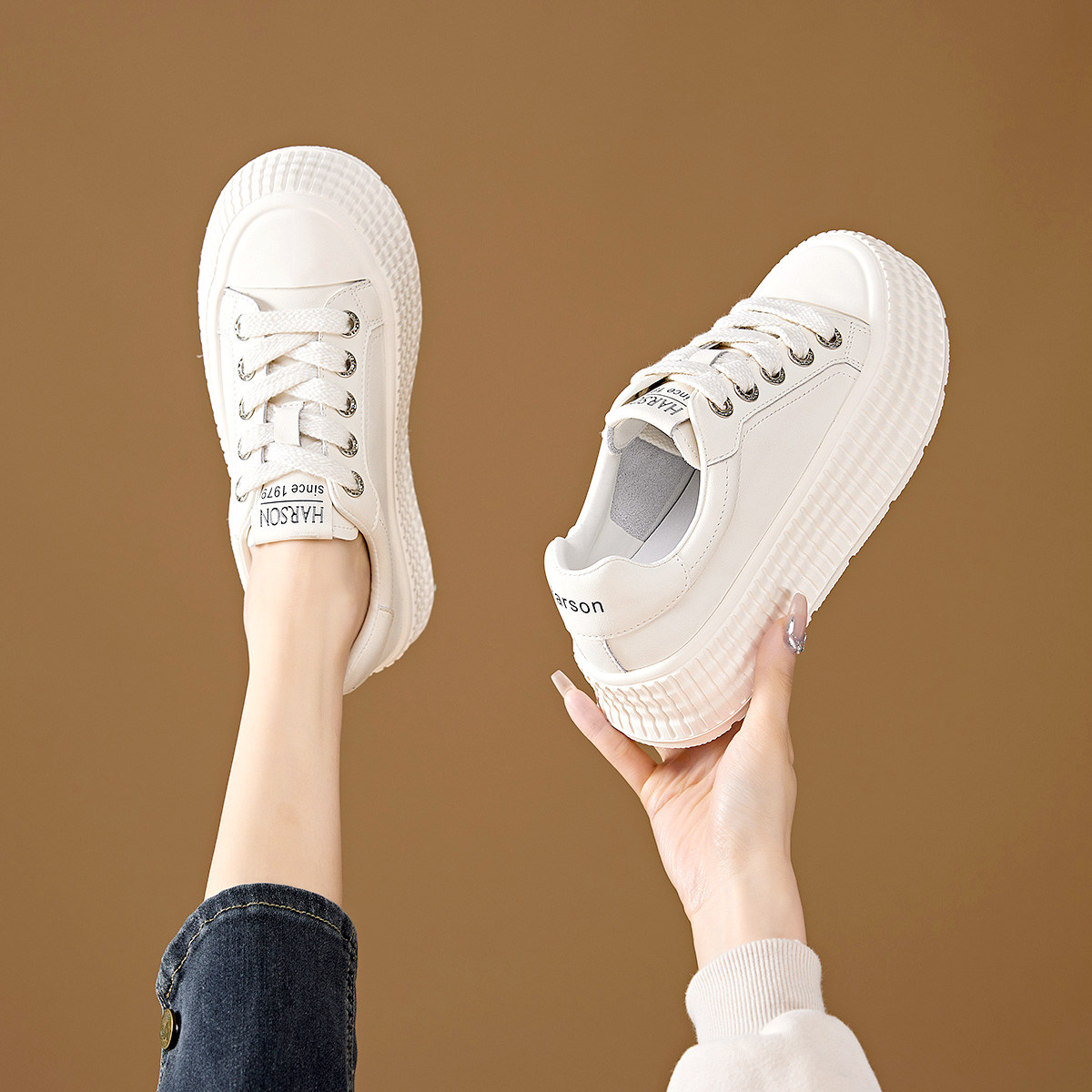 哈森饼干鞋小白鞋女鞋子2025夏季爆款百搭厚底增高鞋休闲鞋板鞋