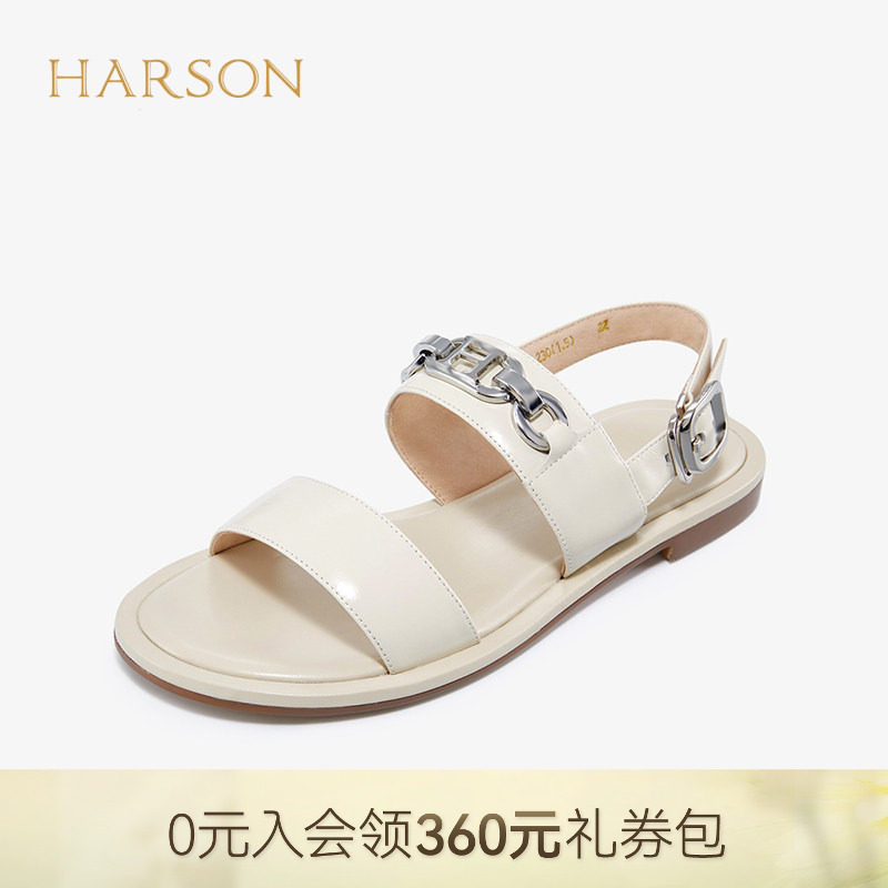 哈森平底凉鞋女夏季新款一字带凉鞋小众设计感休闲女凉鞋HM2278