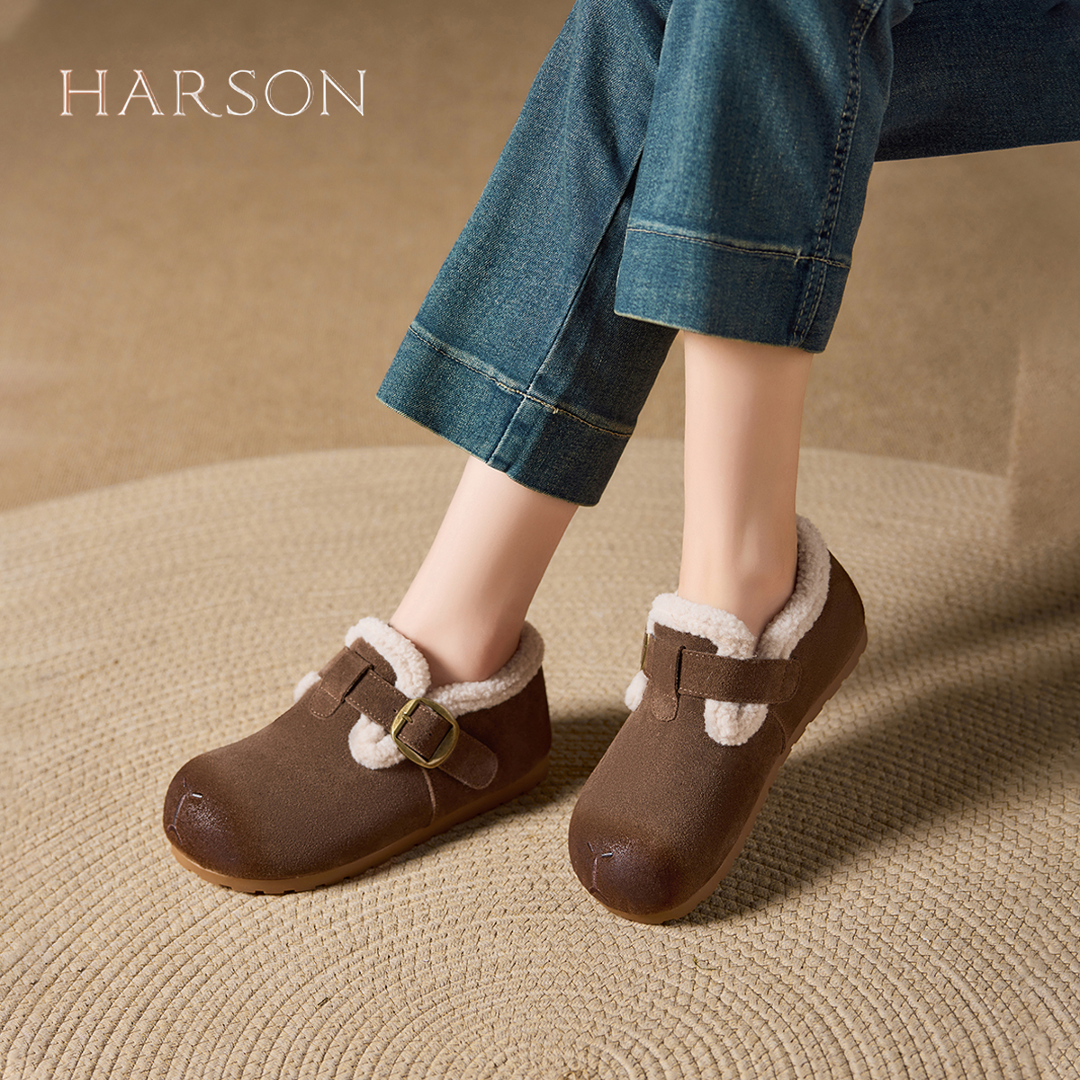 软底加绒浅棕色2025秋冬新款舒适