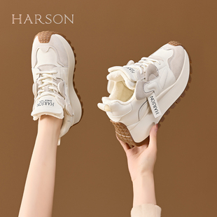 哈森加绒保暖老爹鞋女2026秋冬冬款运动百搭休闲鞋厚底增高女鞋