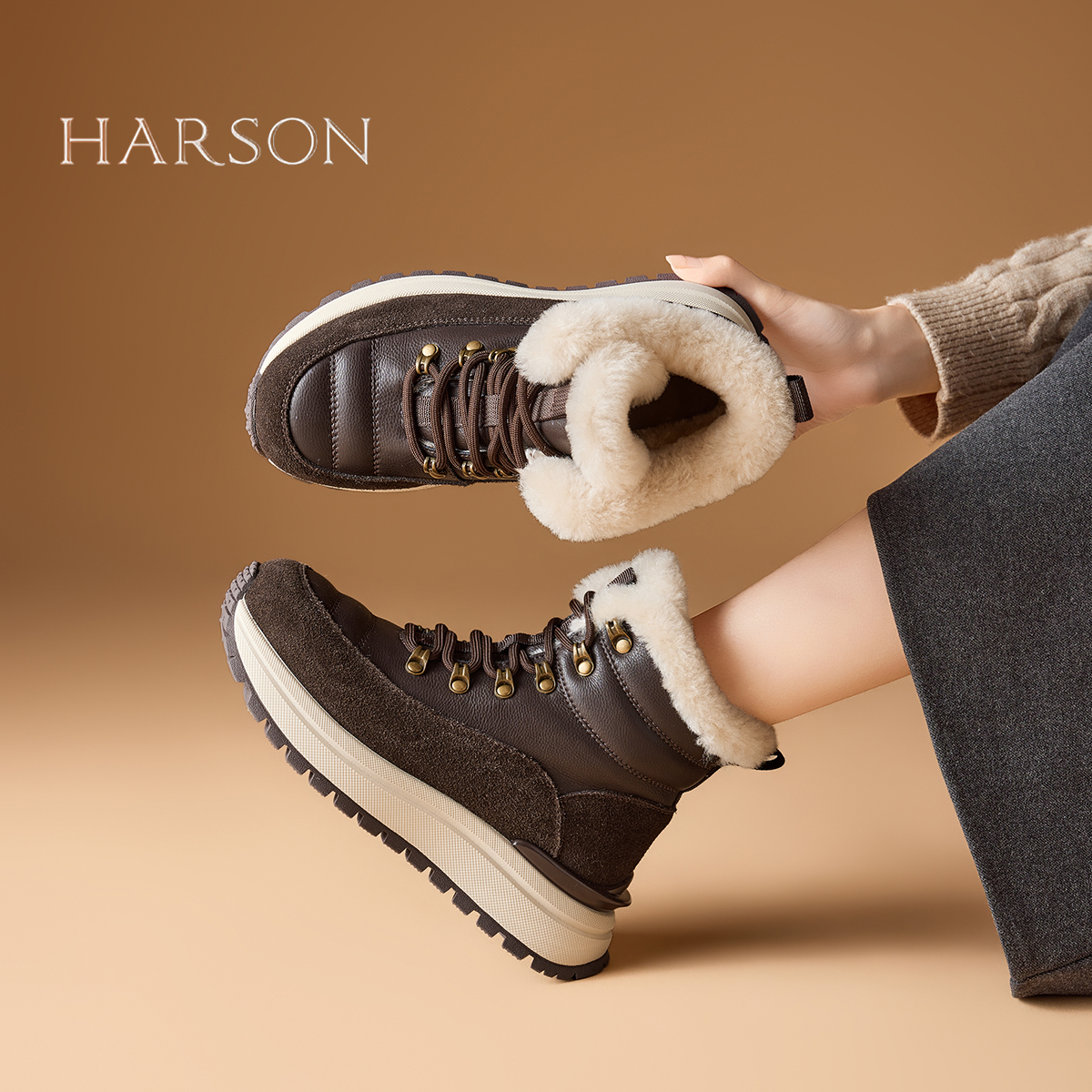 哈森25冬季加绒加厚保暖雪地靴