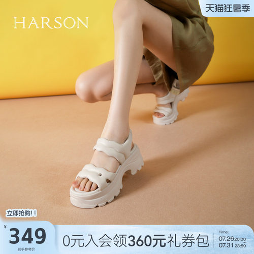 哈森真皮休闲沙滩鞋女夏季新款厚底露趾运动凉鞋HWM250121