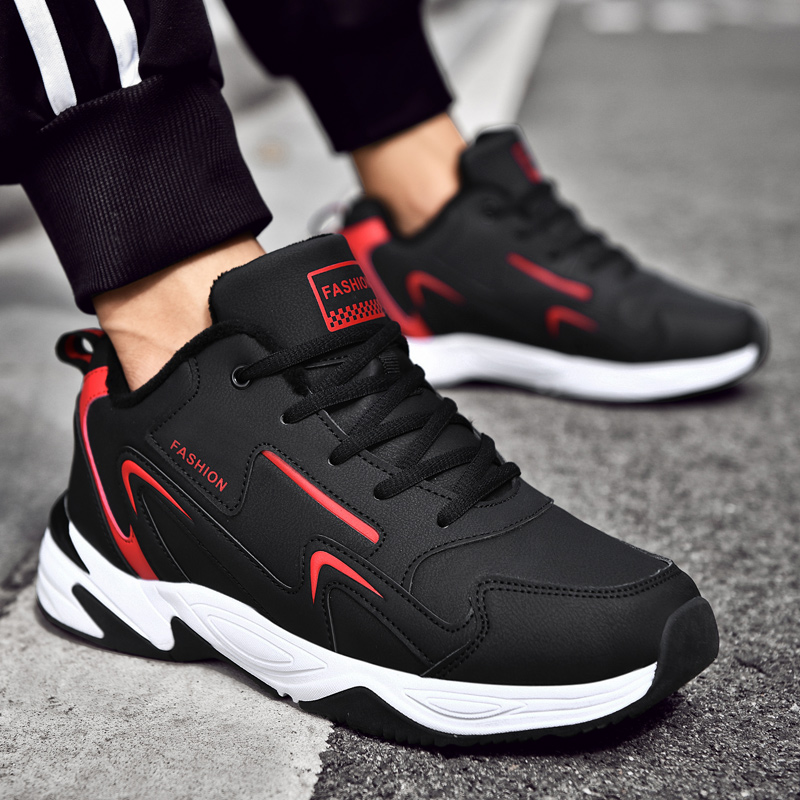 2025冬季新款防水休闲运动鞋初中学生男鞋男生跑步鞋加绒保暖棉鞋