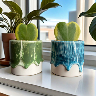 釉想家手作艺术陶瓷花盆多肉植物盆栽花卉桌面创意绿植油画系列