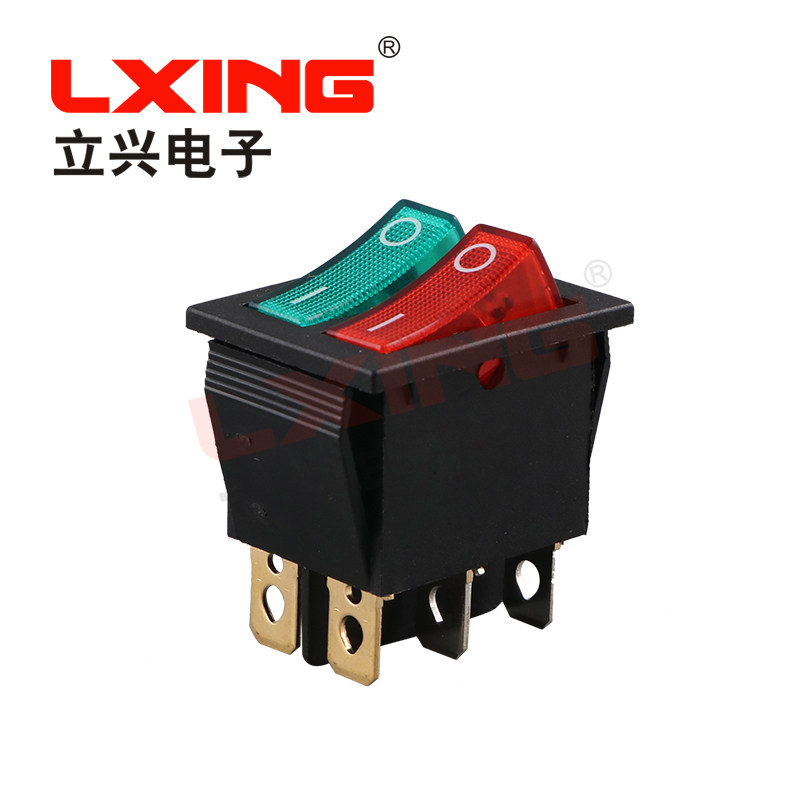 开关 船型开关 kcd3-212n  双联6脚2档带灯