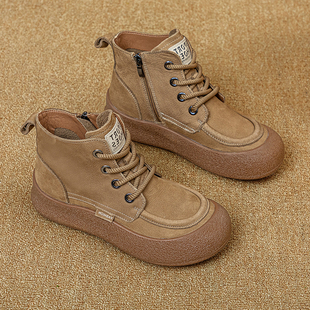 头层牛皮马丁靴女2025新款秋冬复古大码女鞋真皮百搭加绒软底短靴