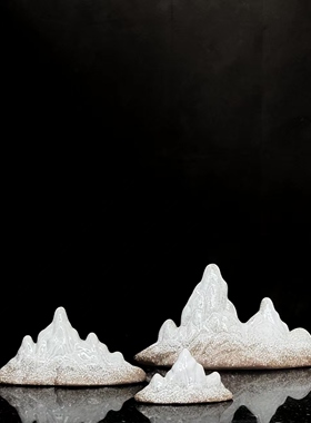 陶瓷假山造景摆件微景观雪山禅意装饰盆景冷清感鱼缸玄关客厅沙盘