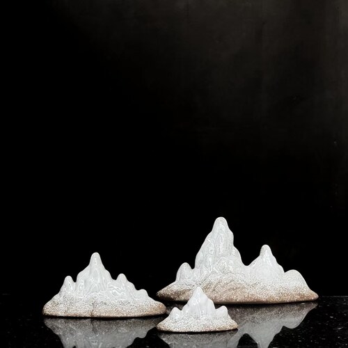 陶瓷假山造景摆件微景观雪山禅意装饰盆景冷清感鱼缸玄关客厅沙盘