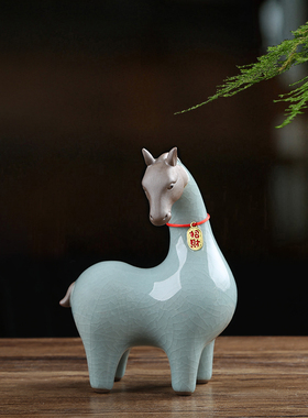 创意招财唐马哥窑陶瓷新中式家居客厅玄关酒柜桌面装饰品摆设