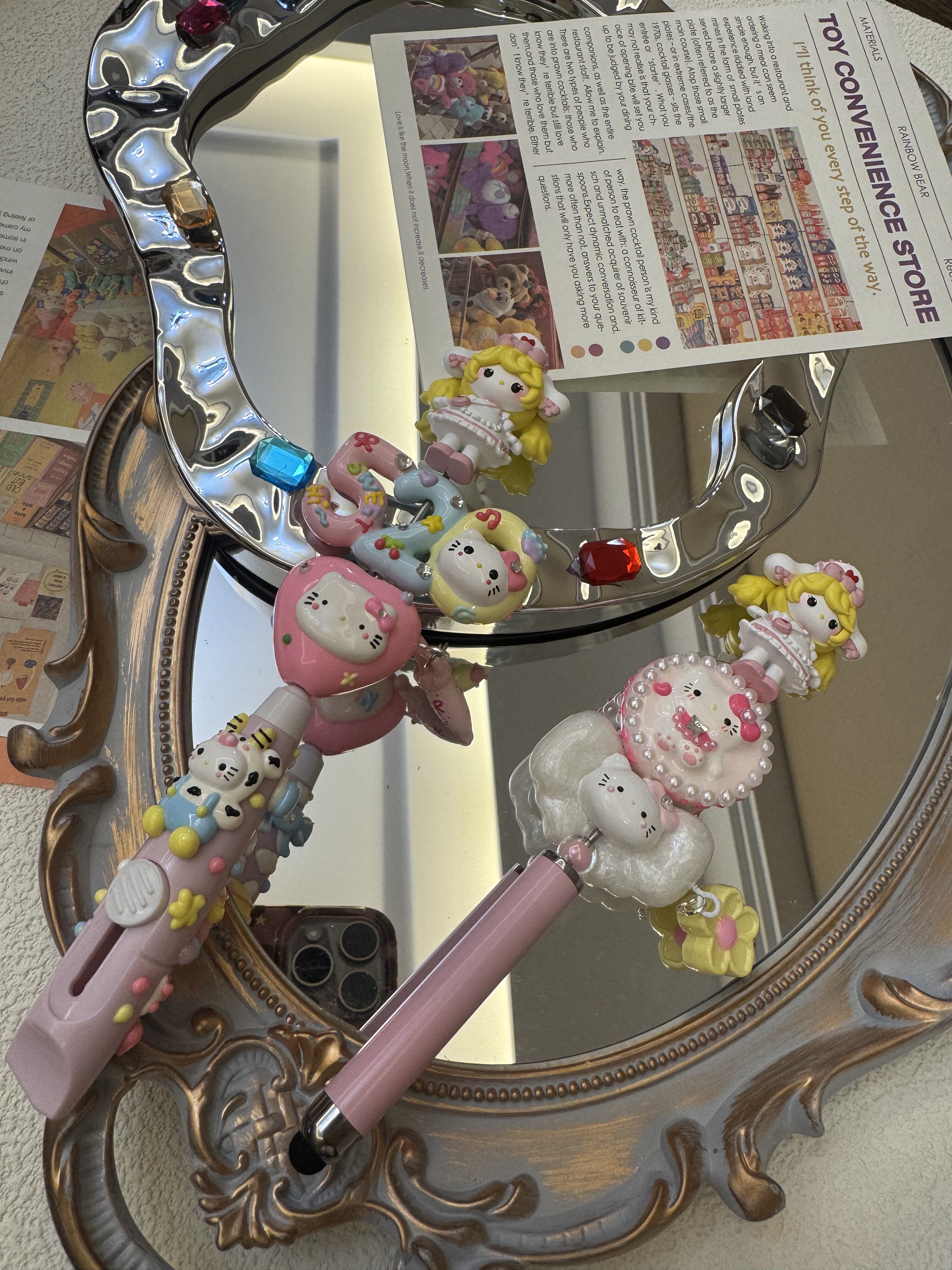 pu公仔手绘小护士kitty猫diy手工串珠定制笔刀美工刀触控圆珠笔