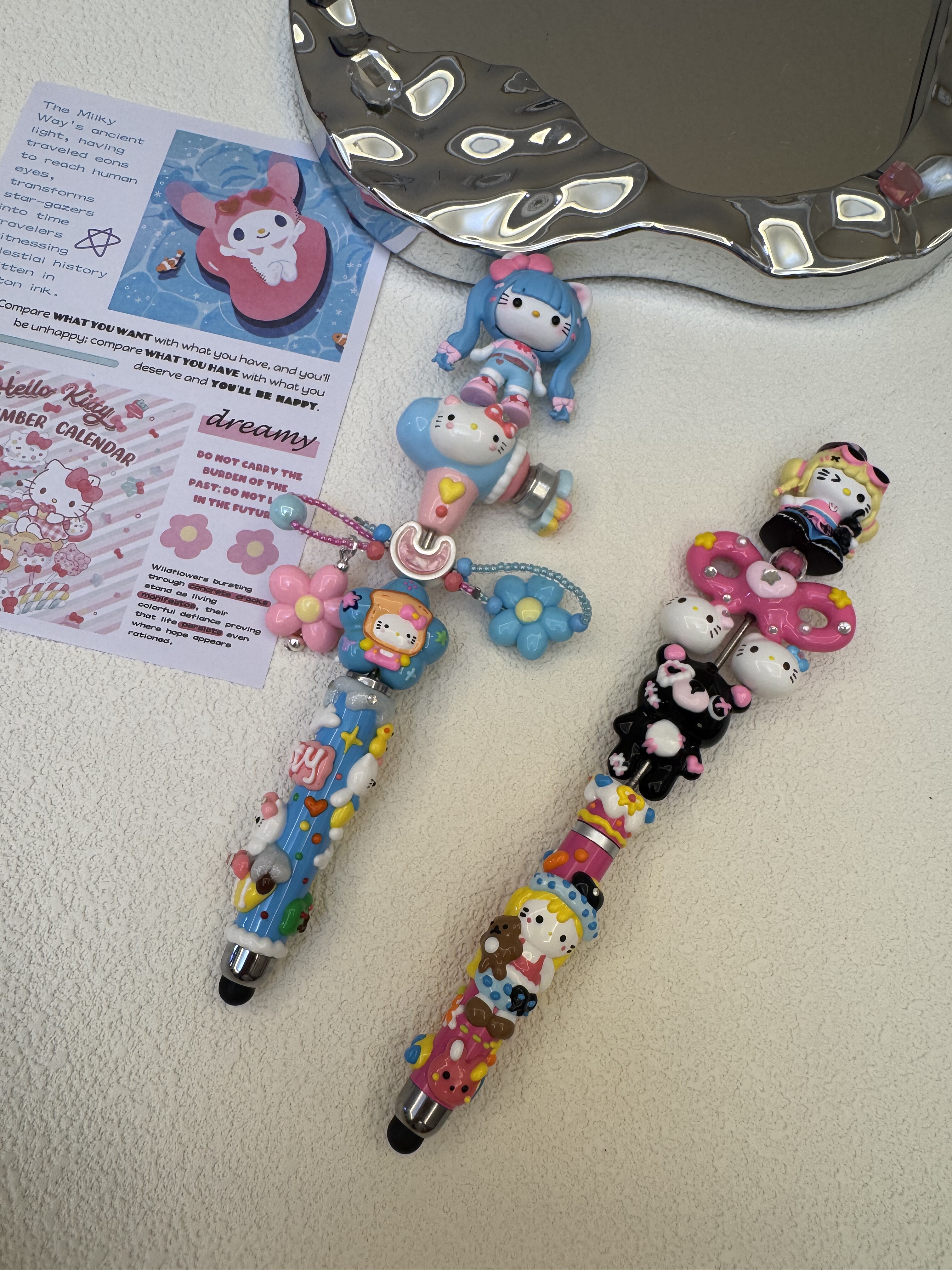 pu公仔kitty手绘重工重油笔杆触控笔diy设计定制款孤品圆珠笔