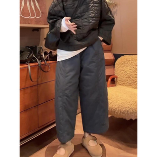 纯色高腰宽松今年流行直筒休闲裤 加厚保暖夹棉东北棉裤 女秋冬新款