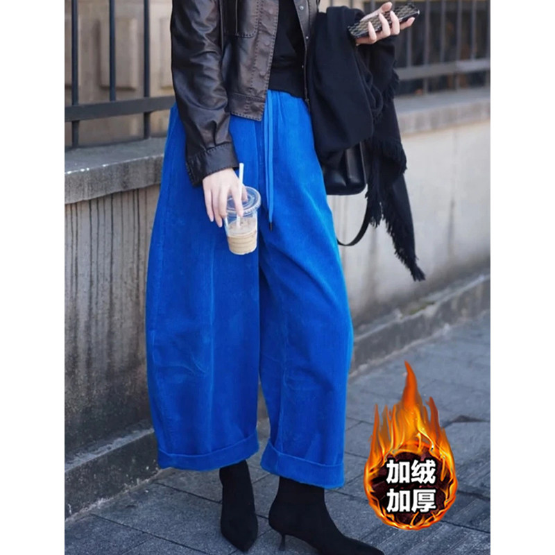 设计感小众加绒休闲裤女秋冬季新款灯芯绒加厚时尚洋气百搭阔腿裤,女装/女士精品,休闲裤,淘宝优惠券,粉丝福利购,淘宝优惠卷
