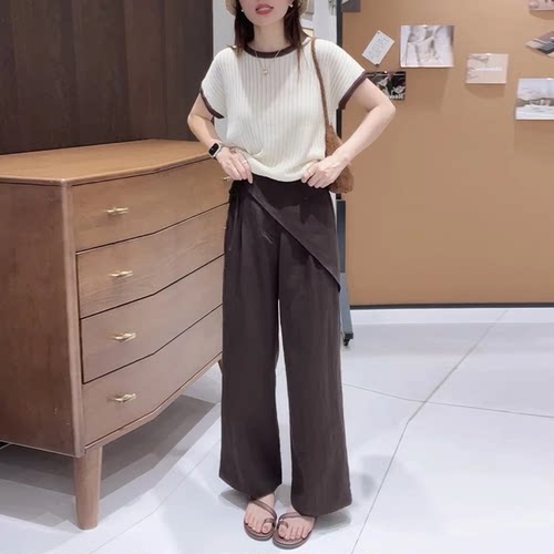 极简风咖色屁帘阔腿裤女夏季爆款