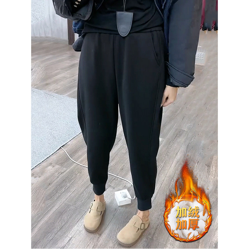 黑色运动卫裤子女秋冬2024新款大码遮肉显瘦休闲裤加绒加厚哈伦裤,女装/女士精品,卫裤,淘宝优惠券,粉丝福利购,淘宝优惠卷
