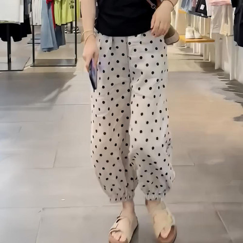韩系亚麻波点束脚裤女夏季爆款