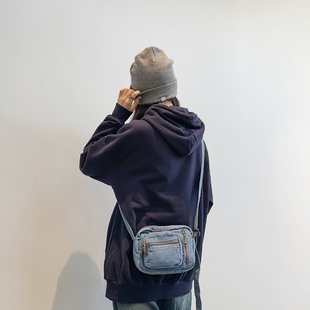 红鹮鸟复古日系百搭牛仔布小包休闲港风单肩斜挎包女迷你手机包男