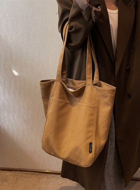 新款单肩斜挎手提女包帆布大包女生大容量文艺学生简约休闲托特包