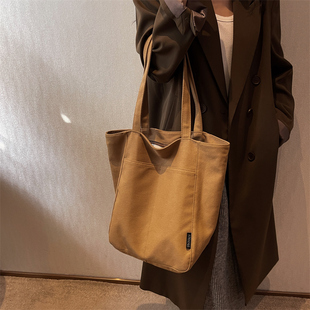 新款 单肩斜挎手提女包帆布大包女生大容量文艺学生简约休闲托特包