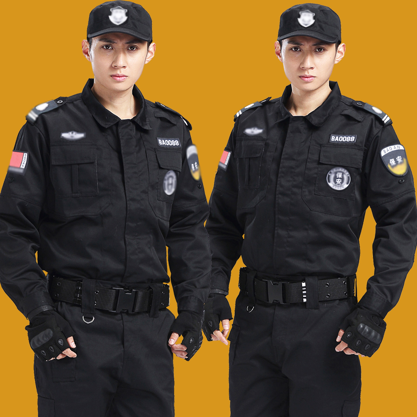 保安工作服套装男春秋冬季保安制服加厚长袖特训服黑色冬装保安服