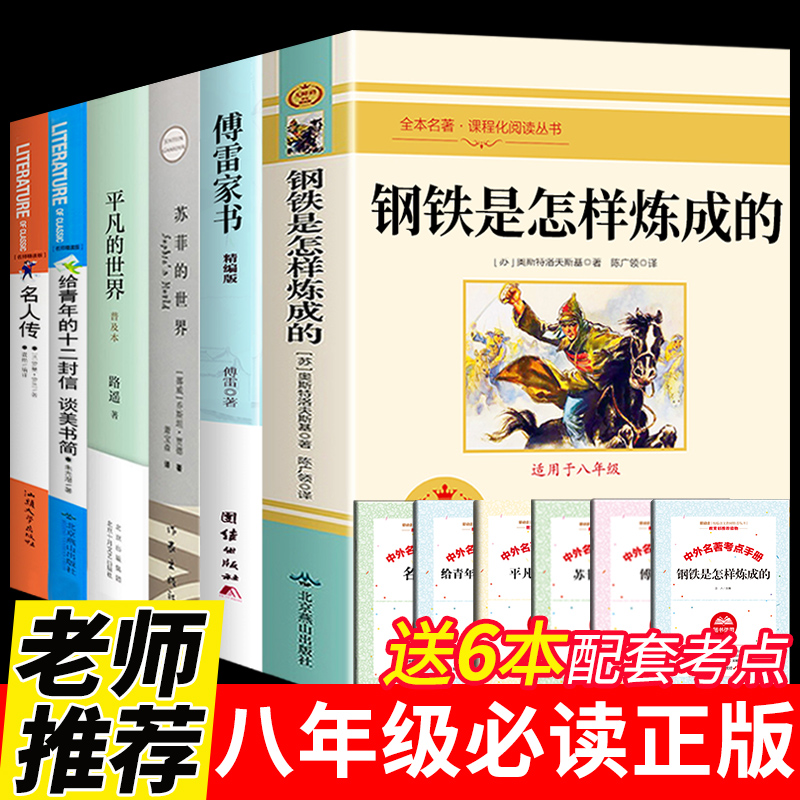 八年级下册课外书全套6册钢铁是怎样炼成的傅雷家书苏菲世界必读正版原著初中初二阅读书籍初中生语文名著版和下练书目名人传K传雷