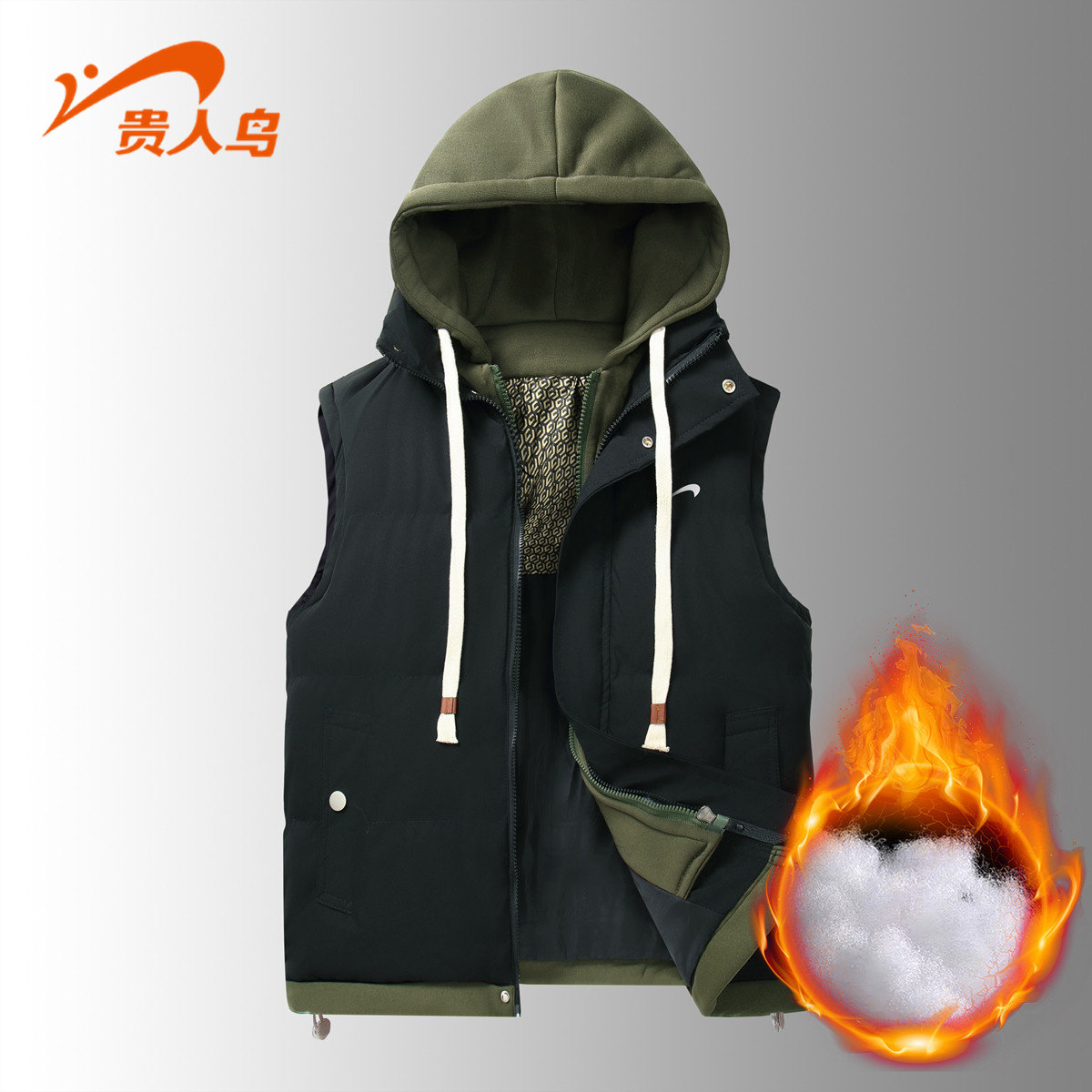 贵人鸟连帽棉马甲男士外套时尚棉服男士棉袄保暖男棉衣马夹男外套,运动服/休闲服装,棉马甲,淘宝优惠券,粉丝福利购,淘宝优惠卷