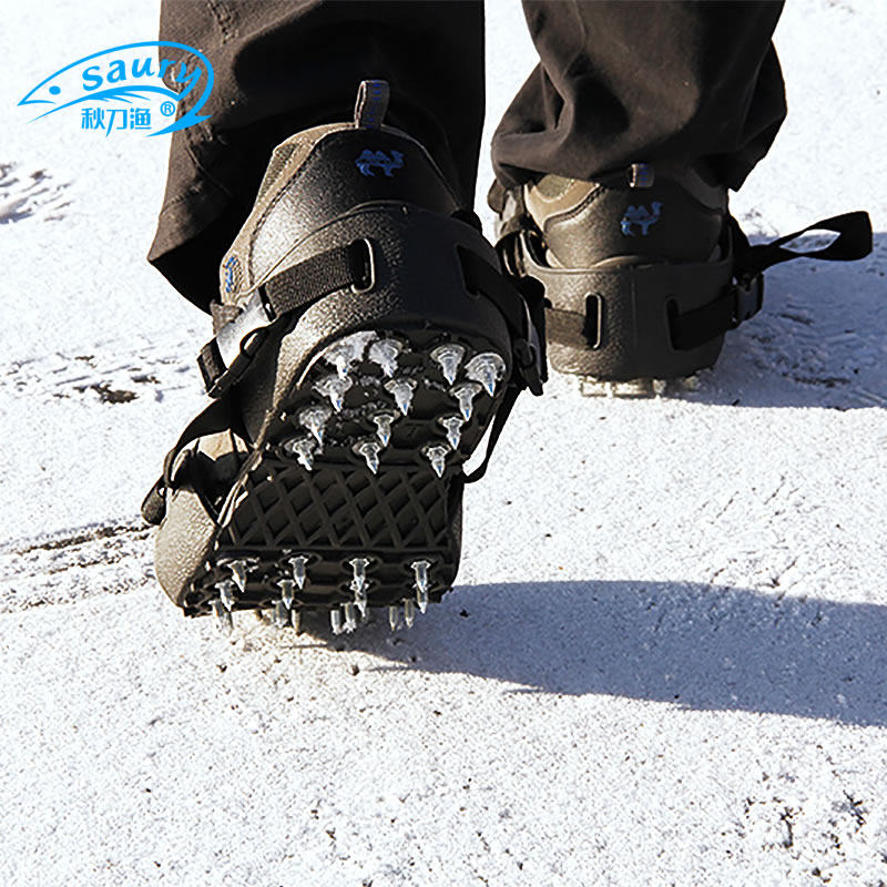 防滑冰钓鞋套 矶钓钉鞋套加厚冬钓垂钓钓鱼硅胶锰钢冰爪登山渔具