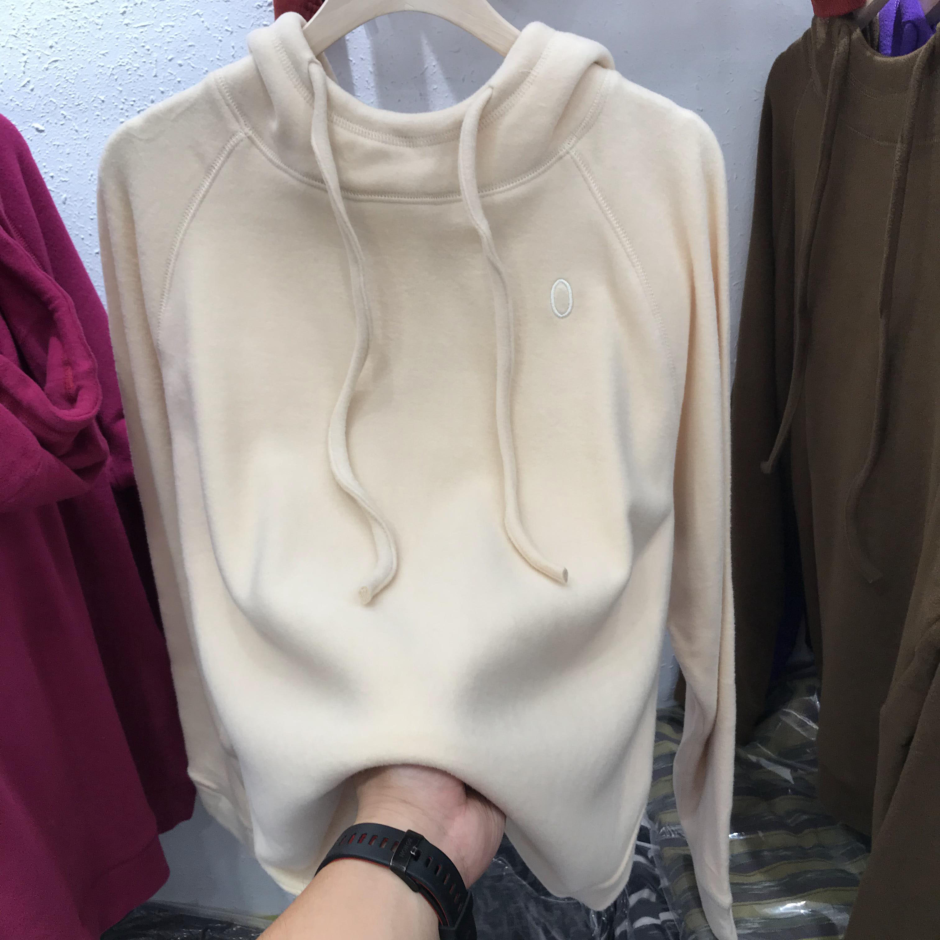 欧洲站秋冬季款T恤显瘦抽绳连帽子双面德绒加厚糖果色卫衣