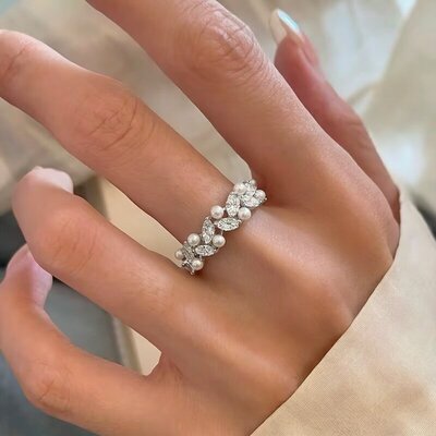 旭平冷感仿珍珠马眼戒指女法式千金感食指戒小众轻奢高级感指环