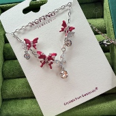 旭平仿水晶系列蝴蝶滴釉耳钉项链两件套装 时尚 轻奢气质高级感配饰