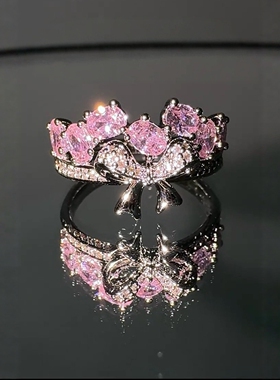 楠楠粉色蝴蝶结戒指女公主风甜酷氛围感食指戒时尚轻奢高级感指环