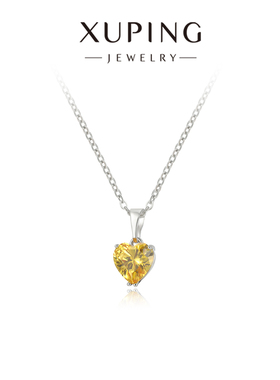 旭平黄色闪亮爱心项链女时尚轻奢高级感精致甜美气质心形锁骨链