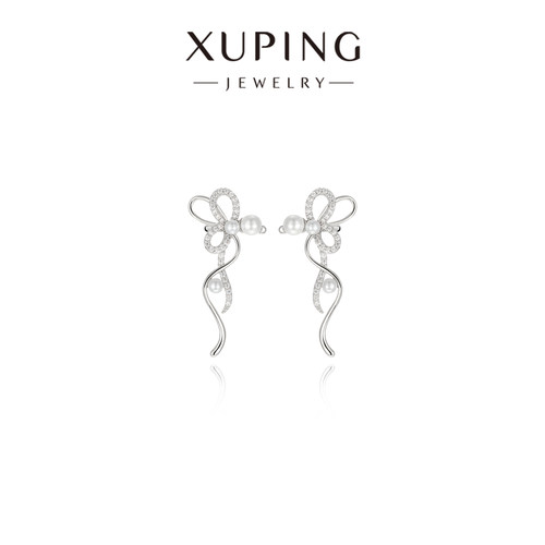 旭平法式慵懒蝴蝶结耳骨夹仿珍珠飘带耳夹无耳洞高级感精灵耳挂女