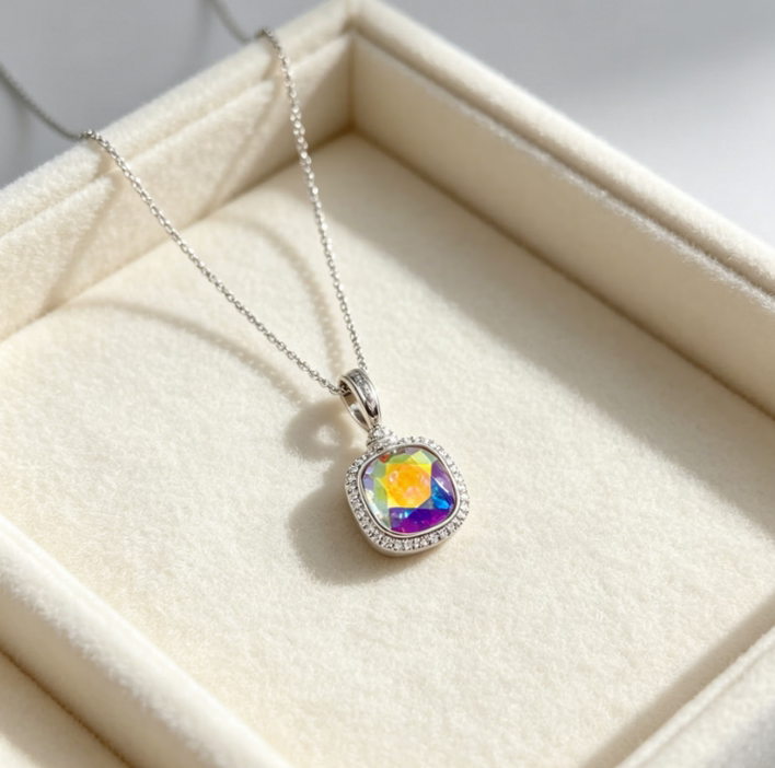 旭平轻奢包边密镶人造石方形仿水晶肥方项链高级感温婉气质